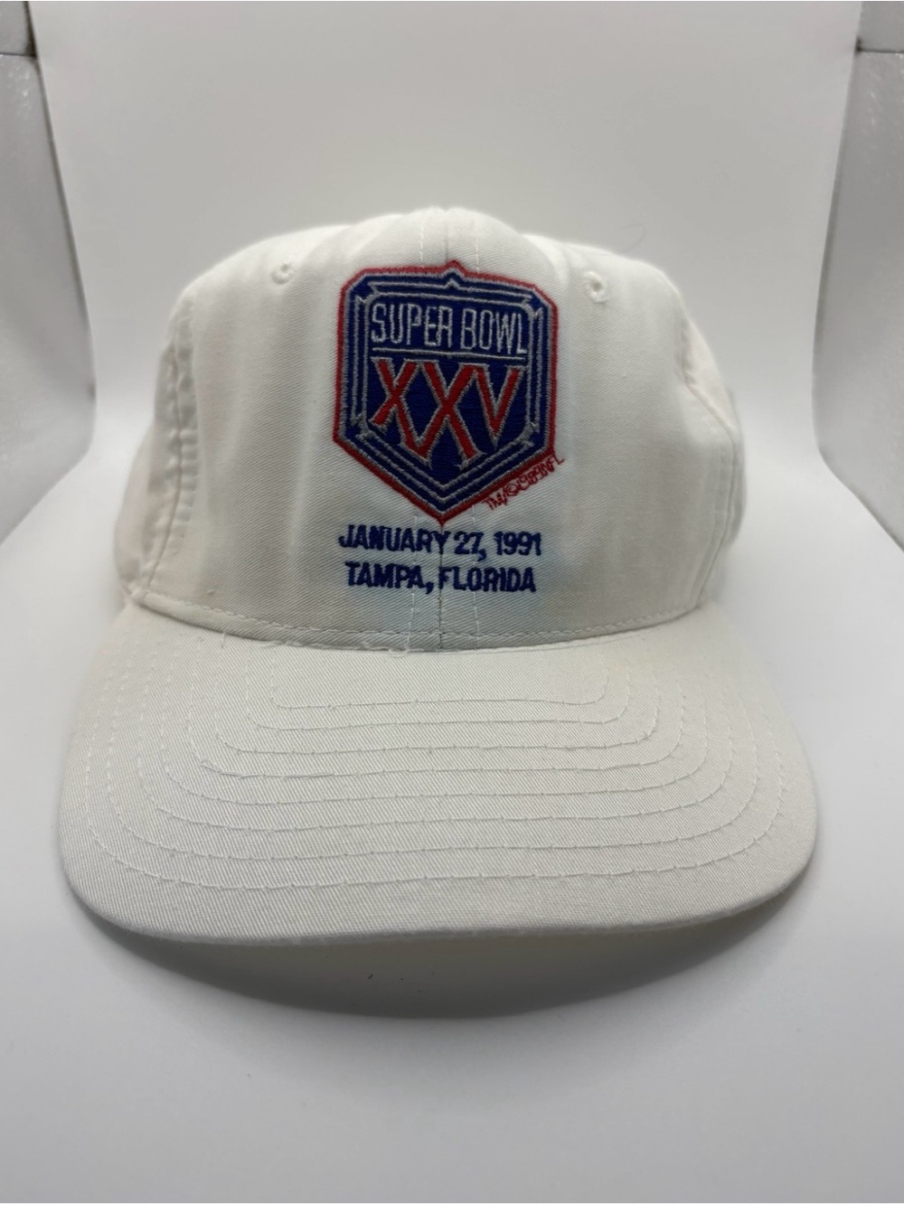 Vintage Super Bowl XXV 1991 Tampa Florida White AJD Snapback Hat NFL